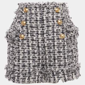 مملوكة مسبقًا Balmain Blue Tweed High Waisted Shorts M/Waist 28"