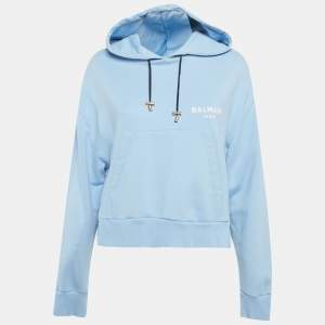 مملوكة مسبقًا Balmain Blue Logo Print Cotton Hooded Sweatshirt L