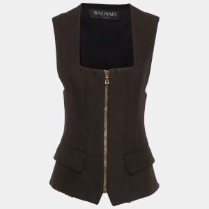 Pre Owned Balmain Black Silk Blend Pocket Detail Sleeveless Jacket M