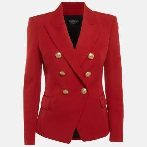 Pre Owned Balmain Red Wool Double Breasted Blazer M