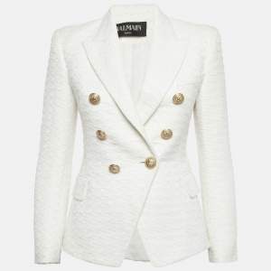 مملوكة مسبقًا Balmain Off-White Tweed Double Breasted Blazer S