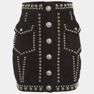 Pre Owned Balmain Black Studded Suede Mini Skirt S