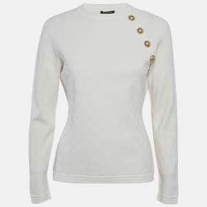 Pre Owned Balmain White Textured Knit Pullover L