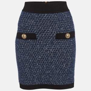 Pre Owned Balmain Blue Lurex Tweed Mini Skirt L