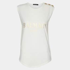 Pre Owned Balmain White Jersey Logo Print Tank Top S