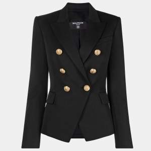 Pre Owned Balmain Black Wool Grain-de-Poudre Double Breasted Blazer S