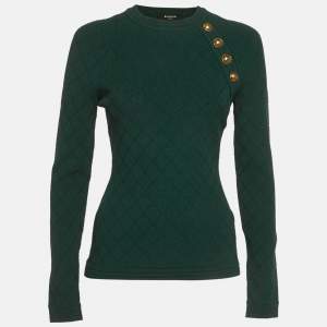 Pre Owned Balmain Green Textured Knit Pullover M