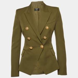 Pre Owned Balmain Green Wool Double Breasted Blazer S
