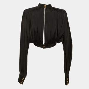 Pre Owned Balmain Black Jersey Crop Top S