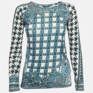 مملوكة مسبقًا Balmain Blue Printed Jersey Top S