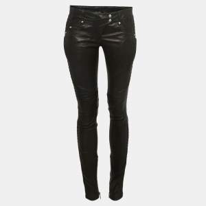 Pre Owned Balmain Black Quilted Stretch Leather Slim Fit Pants M