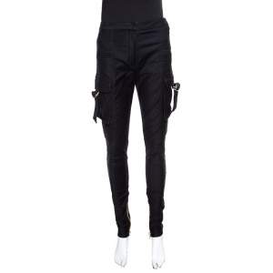 Balmain Black Cotton Ankle Zip Detail High Waisted Pants S
