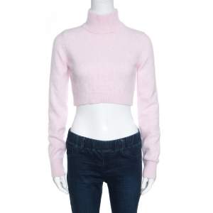 Balmain Pale Pink Wool Cropped High Neck Sweater S