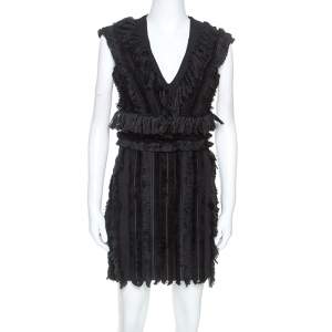 Pre Owned Balmain Black Cotton Fringe Detail Mini Dress M