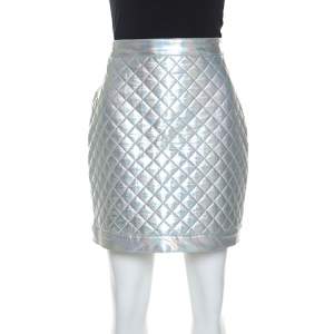 Pre Owned Balmain Metallic Holographic Quilted Mini Skirt M