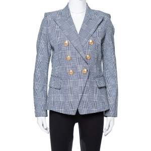 Pre Owned Balmain Monochrome Checked Prince Of Wales Double Breasted Blazer M