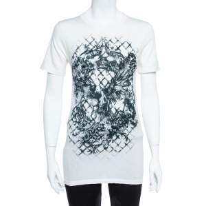 Balmain Cream White Cotton Abstract Print T-Shirt M