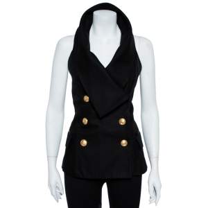 Pre Owned Balmain Black Double Breasted Halter Vest M