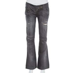 Balmain Black & Metallic Gold Denim Paneled Distressed Bootcut Jeans S
