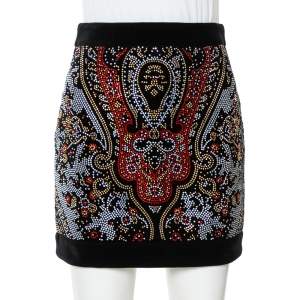 Pre Owned Balmain Black Embellished Velvet Mini Skirt S