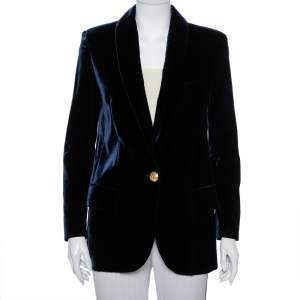 Pre Owned Balmain Navy Blue Velvet Button Front Blazer M