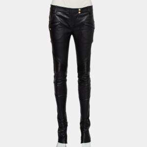 Balmain Black Leather Biker Pants M