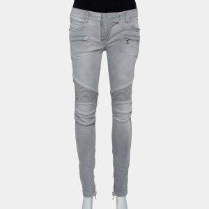 Balmain Grey Denim Biker Jeans M