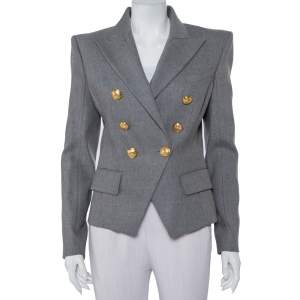 Pre Owned Balmain Grey Wool Double Breasted Blazer M