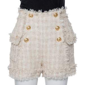 Balmain Cream Tweed Button Detail Shorts S