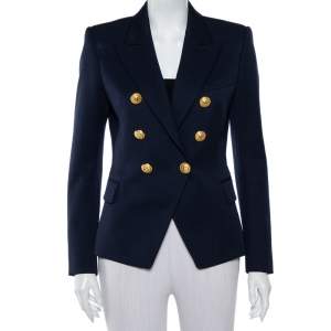 Pre Owned Balmain Navy Blue Wool Button Detail Double Breasted Blazer M