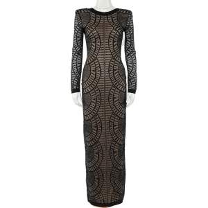 Pre Owned Balmain Black Perforated Stretch Knit Long Sleeve Dress S