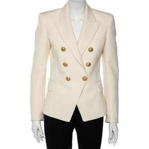 Pre Owned Balmain Cream Wool Double Breasted Blazer M