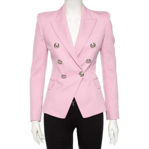 Pre Owned Balmain Rose Layette Wool Double Breasted Blazer S