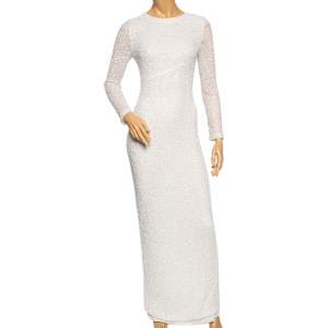 Pre Owned Balmain White Sequin & Pearl Embellished Long Sleeve Dress M