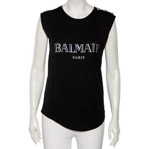 Balmain Black Cotton Logo Printed Tank Top M