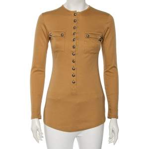 Balmain Tan Cotton & Cashmere Long Sleeve T-Shirt S