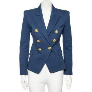 Pre Owned Balmain Blue Cotton Double Breasted Blazer S