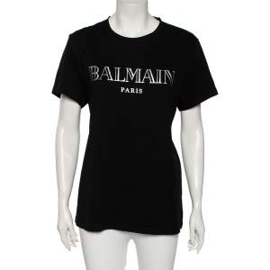 Balmain Black Logo Printed Cotton Short Sleeve T-Shirt XL