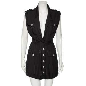 Pre Owned Balmain Black Silk Sleeveless Pleated Mini Dress S 