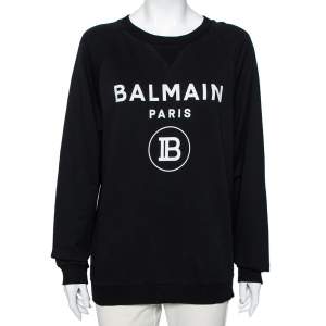 Pre Owned Balmain Black Logo Printed Cotton Sweatshirt S