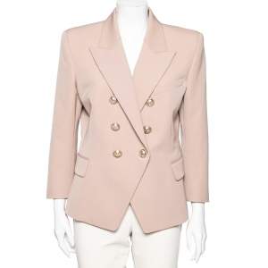 Pre Owned Balmain Beige Cotton Double Breasted Fitted Blazer XL