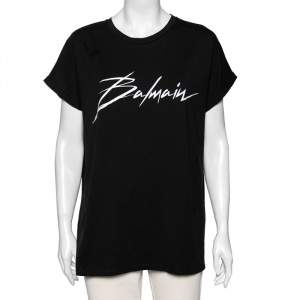 Balmain Black Cotton Logo Patch Top L