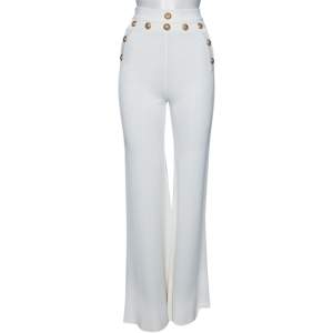 Balmain White Knit Button Embellished Flared Trousers S