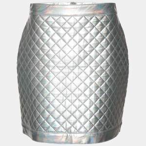 Balmain Silver Quilted Mini Skirt L