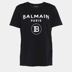 Pre Owned Balmain Black Jersey Knit Logo Print T-Shirt M