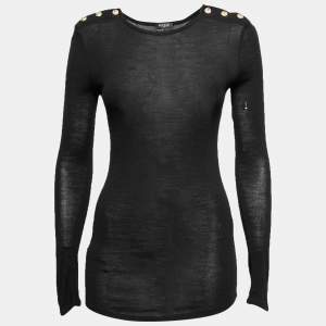 Balmain Black Wool Button Detail Long Sleeve Sweater M