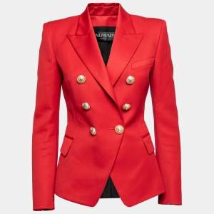 Pre Owned Balmain Red Wool Double Breasted Blazer M