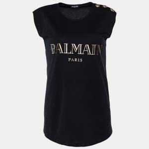 Pre Owned Balmain Black Cotton Logo T-Shirt S