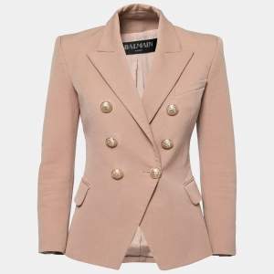 Pre Owned Balmain Beige Canvas Double Breasted Blazer M