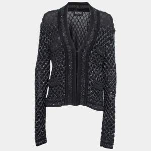 Pre Owned Balmain Black Knit Sequin Embellished Cardigan M
